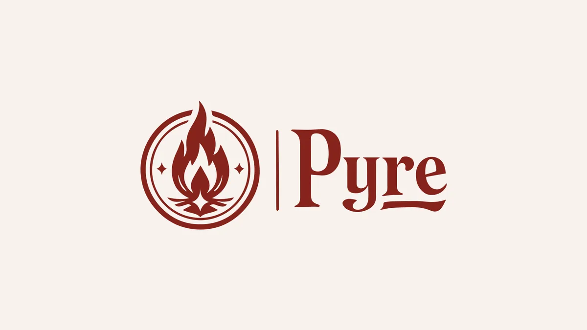 The Pyre logomark, a flame meatball next to the Pyre wordmark